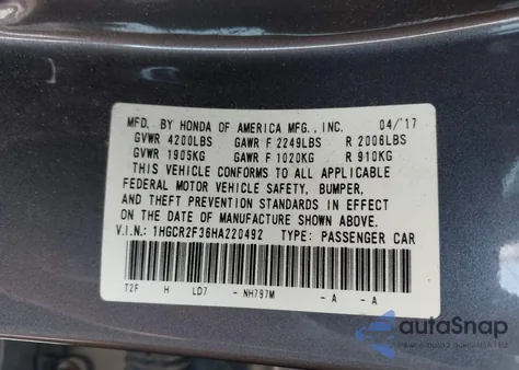 2017 Honda Accord Lx from USA, damaged, VIN 1HGCR2F36HA220492